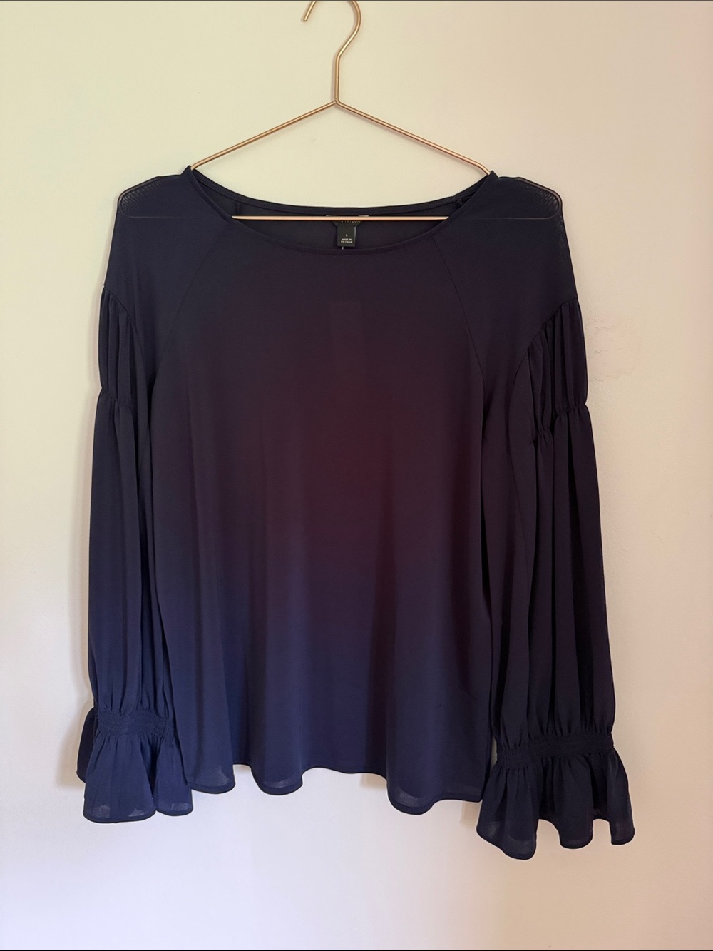 Ann Taylor Navy Long-Sleeve Ruffle Cuff Blouse